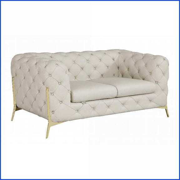 Modern Minimalist 2-Person Top Grain Italian Leather Loveseat for Living Room/Bedroom | Beige | Round Arms | Foam