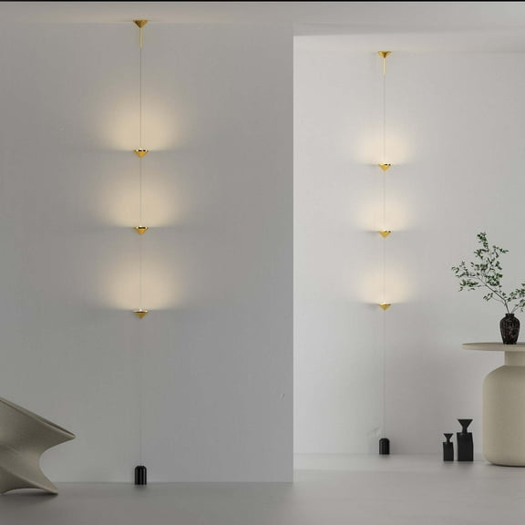 Modern Minimalist 3-Head Ceiling-to-Floor Lamp – Adjustable Height LED Mood Light with Brass Finish and Marble Wall Mount for Bedroom, Living Room, or Hallway