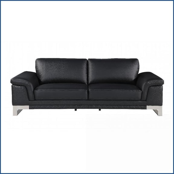 Modern Minimalist 3-Seat Top Grain Italian Leather Sofa for Living Room with Reinforced Hardwood Frame | Top Grain Leather | Tight Back | Metal Legs