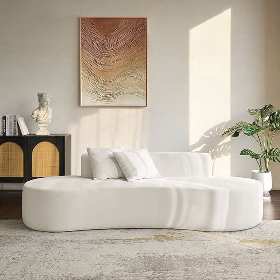 Tina's Home Modern Minimalist 3-Seater Cream Sofa for Adult Living Room Couch with Curved Design No Assembly Required