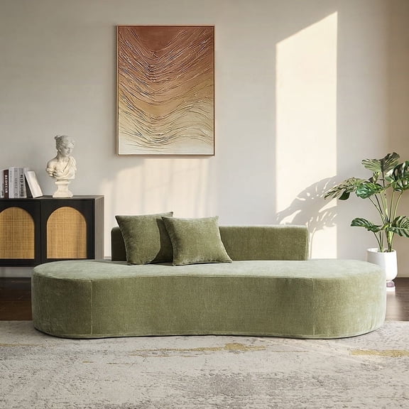 Tina's Home Modern Minimalist 3-Seater Olive Sofa for Adult Living Room Couch with Curved Design No Assembly Required