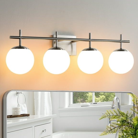 Modern Minimalist 4-Light E26 Brushed Nickel Wall Sconces with Frosted Glass