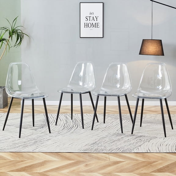 Modern Minimalist 4-Piece Plastic Dining Chairs with Black Metal Legs