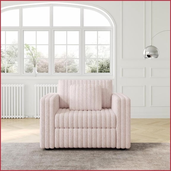 Modern Minimalist 44.9" Single Modular Plush Sofa - Washable Cushions, Acrylic Faux Rabbit Fur for Bedroom/Living Room | Light Pink | Acrylic Faux Rabbit Fur | Cushion Back