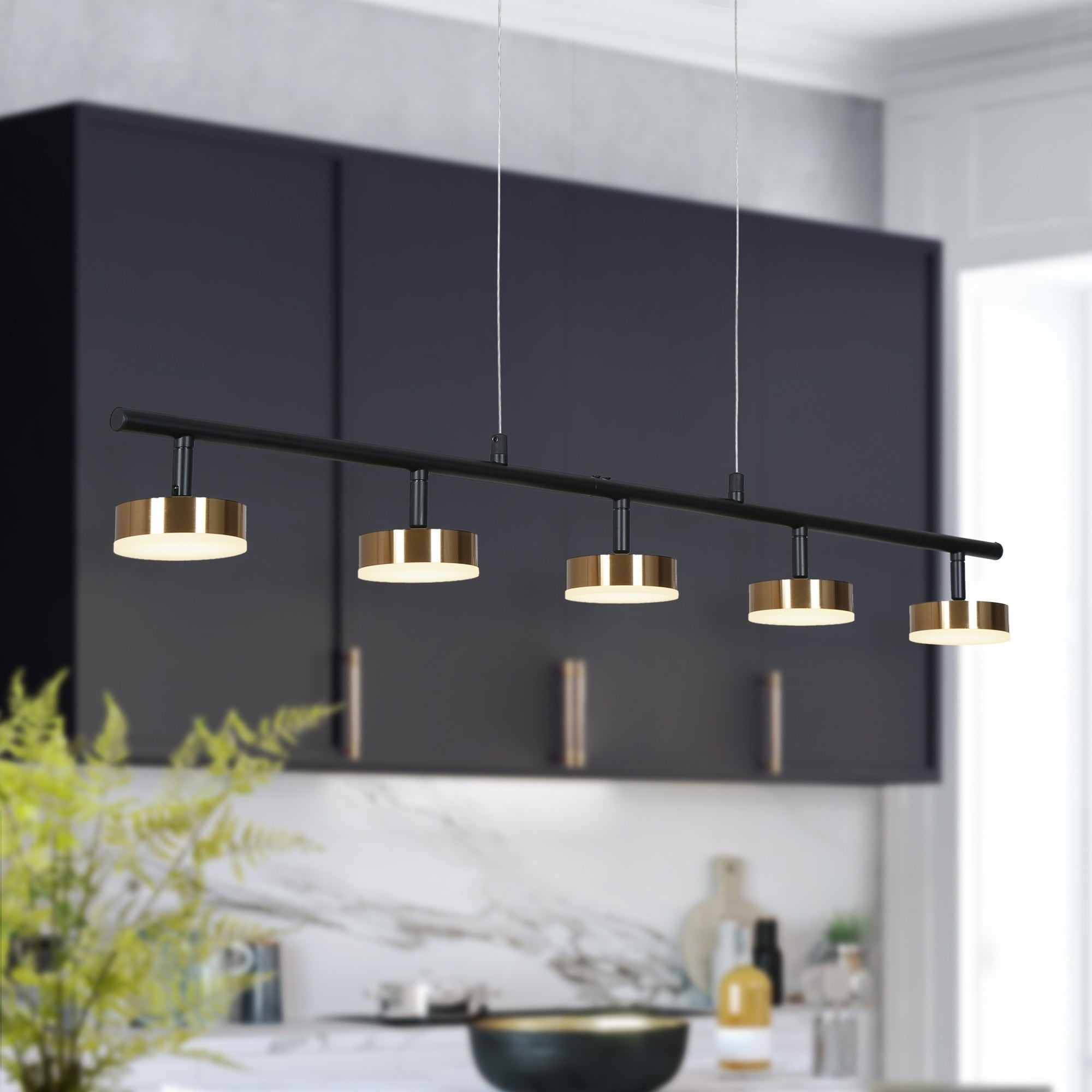 Modern Black and Gold 5-Light LED Linear Chandelier