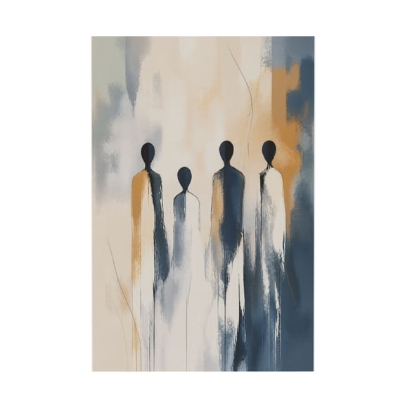 Modern Minimalist Abstract Human Silhouette Canvas Wall Art Neutral Beige and Blue for Living Room 20x30 in