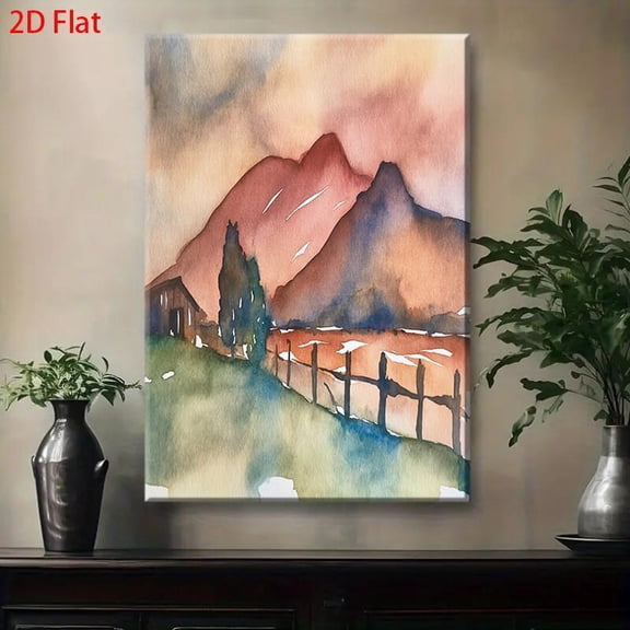 Modern Minimalist Abstract Landscape Canvas Painting - Serene Mountain Lake Sunset in Pastel Pink, Peach, Green, Blue, White, Beige - Wrapped Canvas Framed Wall Art for Living Room