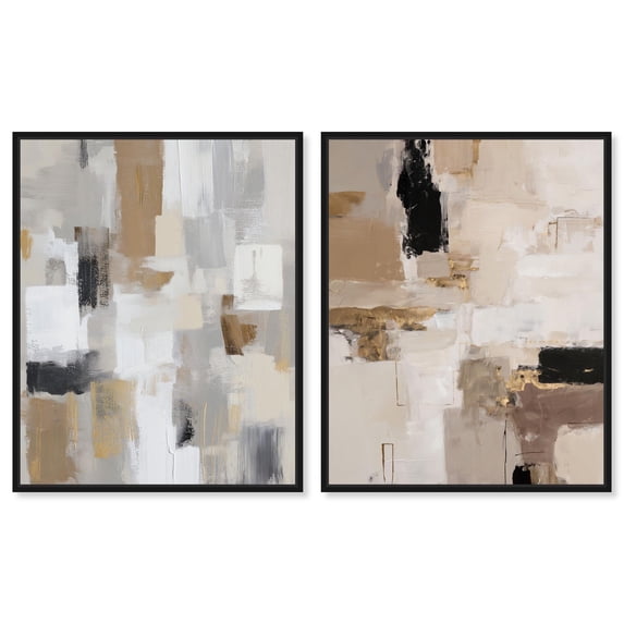Modern Minimalist Abstract Pair Canvas Print Boho Wall Decor Set by Art Remedy, Black Frame, 16 x 20