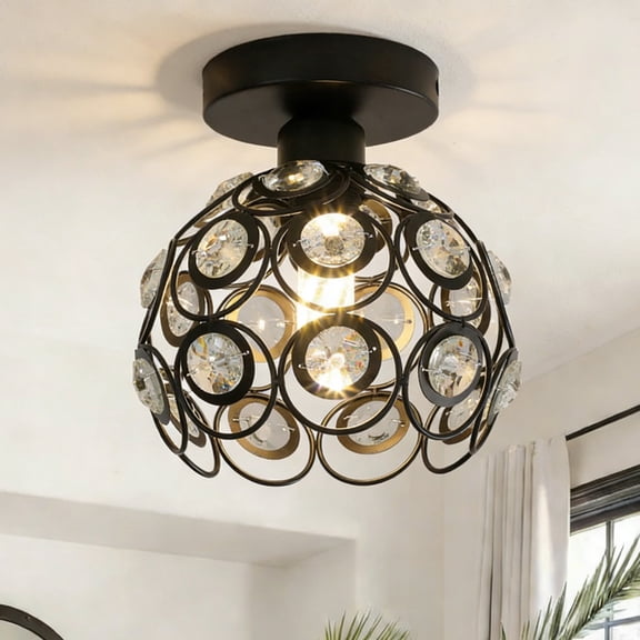 Modern Minimalist Acrylic Ceiling LightBlack Metal Frame, 7.1-inch Diameter40W-E26 Base