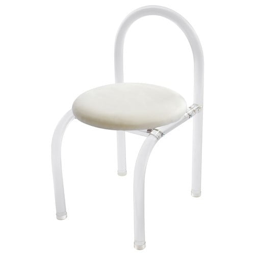 Modern Minimalist Acrylic Chair, Clear Vanity Stool with Backrest and Cushion Small Accent Chair for Makeup Room Dining Room Living Room