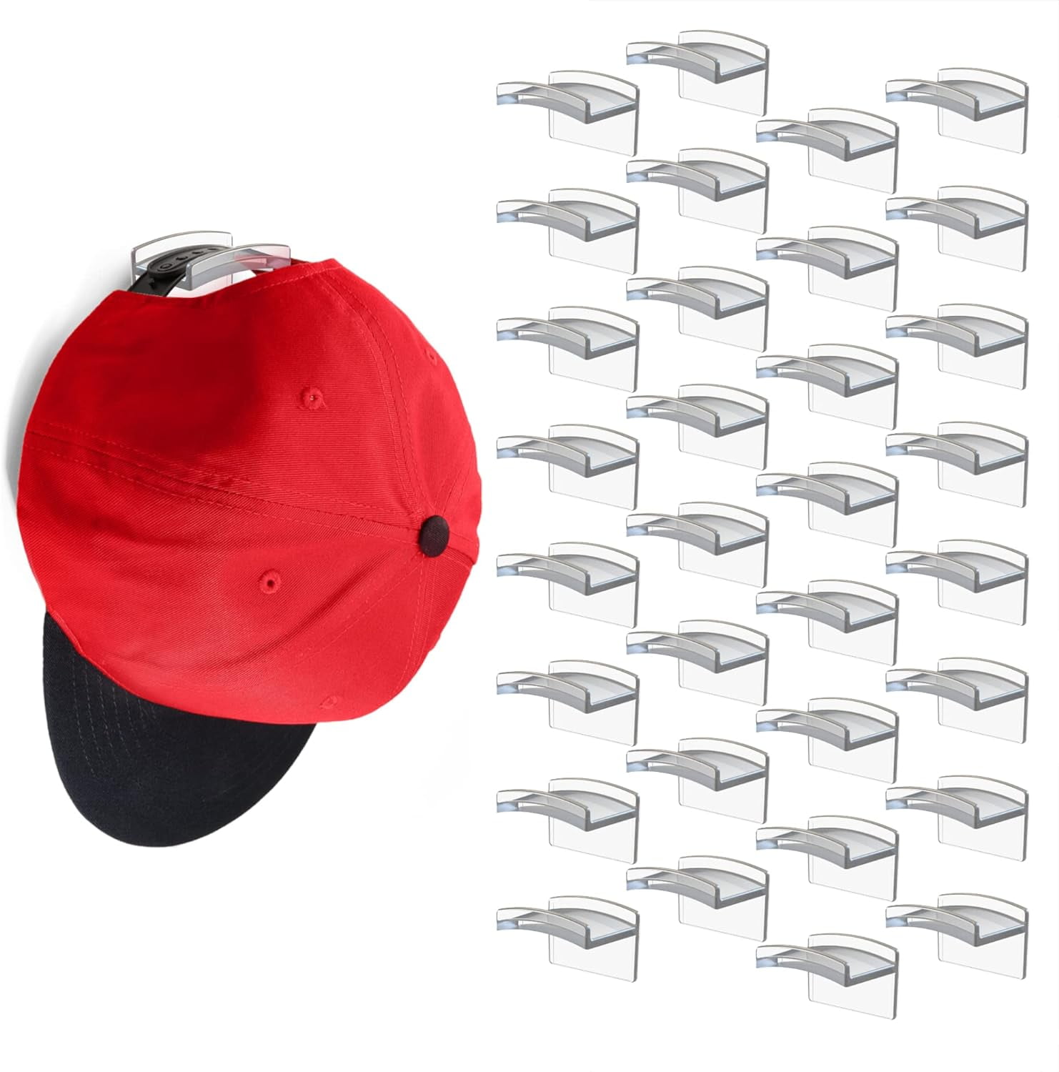 Minimalist White Adhesive Hat Hooks (16-Pack) with Metal Support