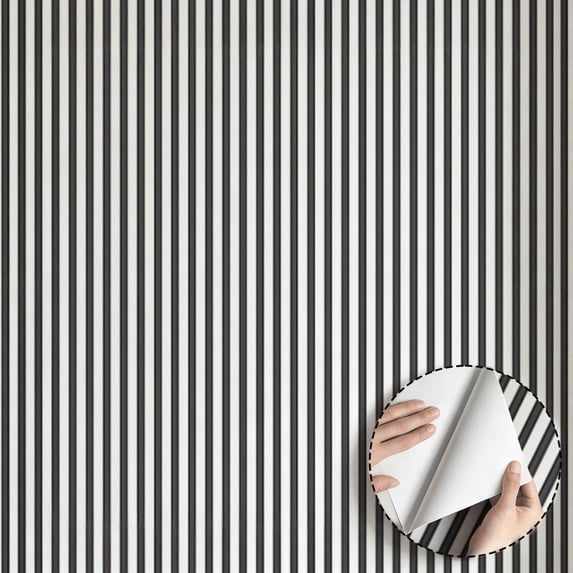 Modern Minimalist Aesthetic Black and White Vertical Striped Wallpaper Self Adhesive and Removable Waterproof Wall Decor for Living Room Bedroom Dorm Room Kitchen Cabinet Drawer 17.7 * 118 in