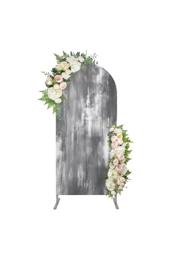 Modern Minimalist Arch Backdrop Cover 4FT, Abstract Painting Texture Gray Spandex Fitted Stretchy Arch Stand Covers, Round Top Chiara Backdrop Cover for Wedding Party Birthday Baby Shower