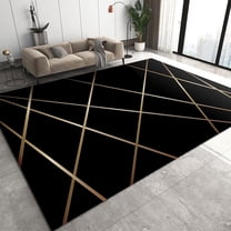 Modern Minimalist Area Rugs, Black Gold Lines Living Room Rugs, Easy Clean Carpet Washable Indoor Non-Slip Rug for and Bed Living Room Carpets Decor,2x3ft