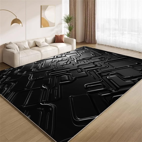 Modern Minimalist Area Rugs, Solid Black Carpet, Washable Non Slip Low Pile Soft Rug for Bedroom Entryway Decor Mat 3ftx5ft