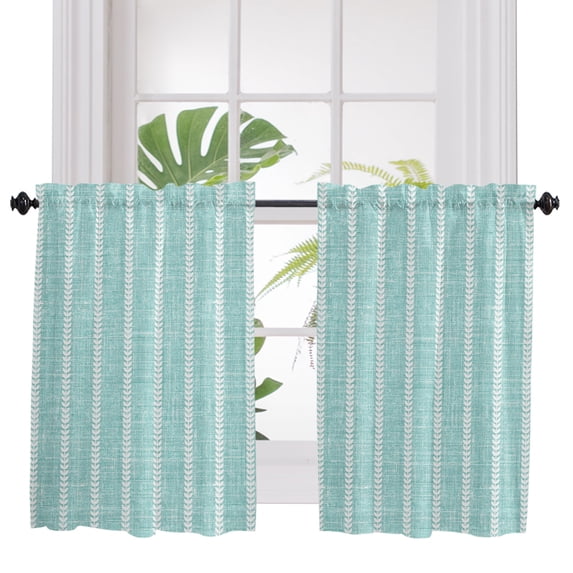 Modern Minimalist Art 2 Panel Kitchen Curtains for Windows, Bohemia Vertical Lines Green Bathroom Privacy Curtain, Home Décor Window Treatment for Bedroom/Living Room 55"x45"