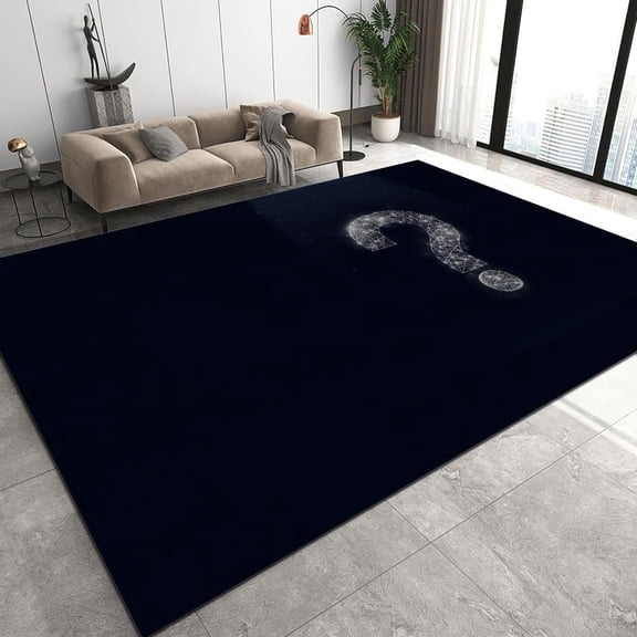 Modern Minimalist Art Design Area Rug, Question Mark Pattern On Black Background Bedroom Rug, Low Pile Washable Living Room Carpet, Soft Non-Slip Kitchen Office Rugs 2x3ft