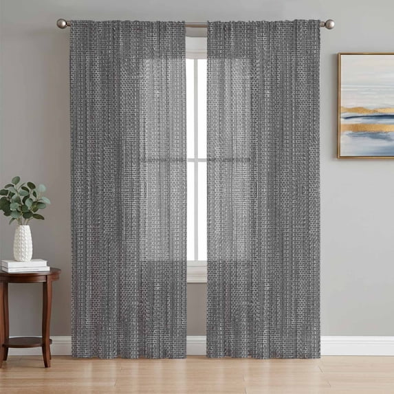 Modern Minimalist Art Sheer Curtains 63 Inches Long, Solid Color Gray Linen Print Light Filtering Window Curtains for Living Room/Bedroom, Rod Pocket Voile Sheer Curtain Drapes, 52"W x 63"L, 2 Panels