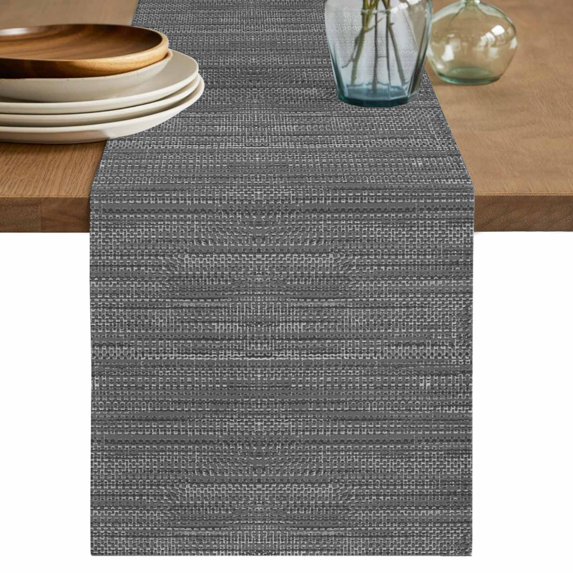 Modern Minimalist Art Table Runner, Solid Color Gray Linen Print Washable Cotton Linen Table Runners 108 Inches Long, Dresser Scarf Runner for Dining/Living Room/Kitchen/Square Tables 13''x108''