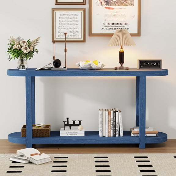 Modern Minimalist Ash Veneer Entryway Table with Craftsmanship Design Navy Blue, Ideal for Study Rooms, Entryways and Foyers