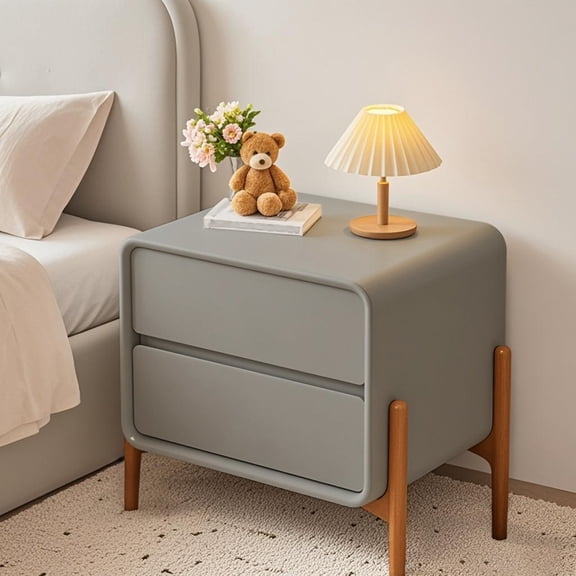 Modern Minimalist Bedside Table, Solid Wood Side Table with 2 Drawers, Leather Wrapped Storage Cabinet, Suitable for Living Room,Bedroom