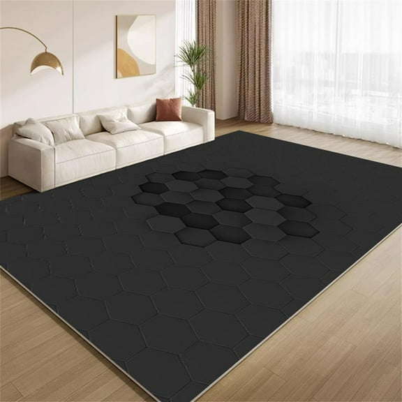 Modern Minimalist Black Rug 2x3ft Area Rugs Honeycomb Geometric Rugs Non Slip Low Pile Indoor Washable Carpet for Living Room Farmhouse Bedroom Apartment Home Decor Floor Mats