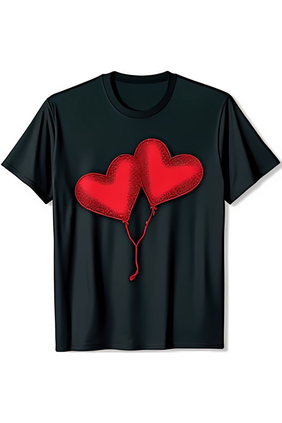 Modern Minimalist Black T-Shirt with Textured Embossed Heart Graphic