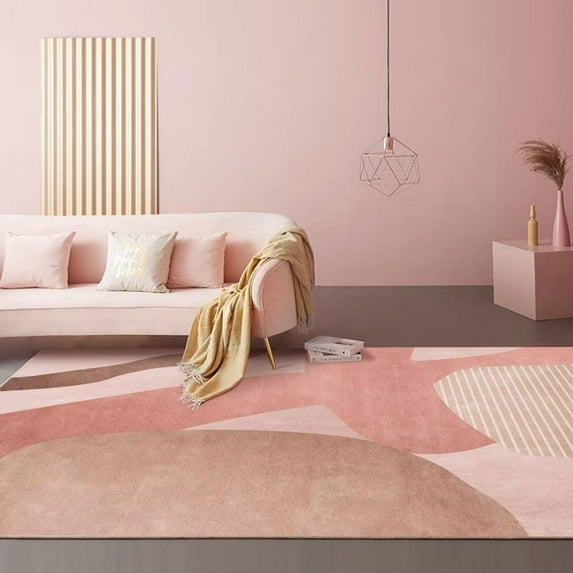 Modern Minimalist Carpets for Living Room Light Luxury Geometric Pink Floor Mat Fluffy Soft Coffee T