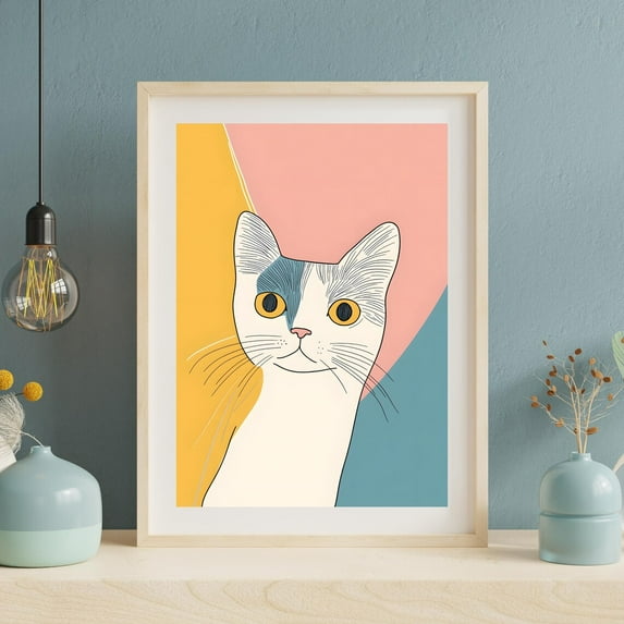 Modern Minimalist Cat Art Print, Abstract Catcolorful Cat Cute Cat Poster, Contemporary Pet Art, Whimsical Cat Wall Art, Modern Wall Decor, 24x36 UNFRAMED