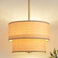thumbnail image 1 of Modern Minimalist Chandelier Lighting 17.7'' Modern Cream Fabric Drum Shade 5-Light Fixture for Dining Room Kitchen Island, 1 of 12