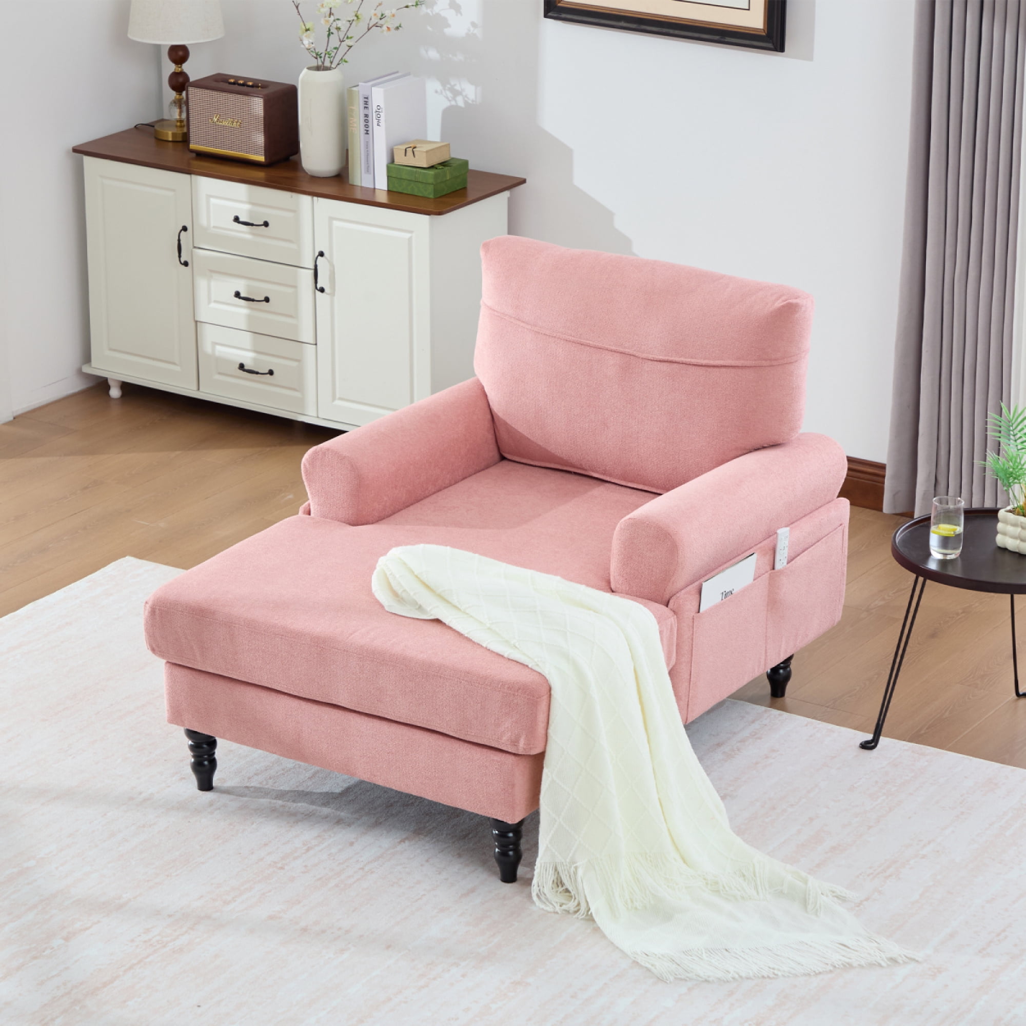 Modern Minimalist Chenille Chaise Lounge Recliner - Single Sofa with