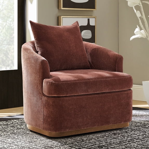 Tina's Home Modern Minimalist Chenille Fabric Swivel Accent Chair with Curved Backrest Rust