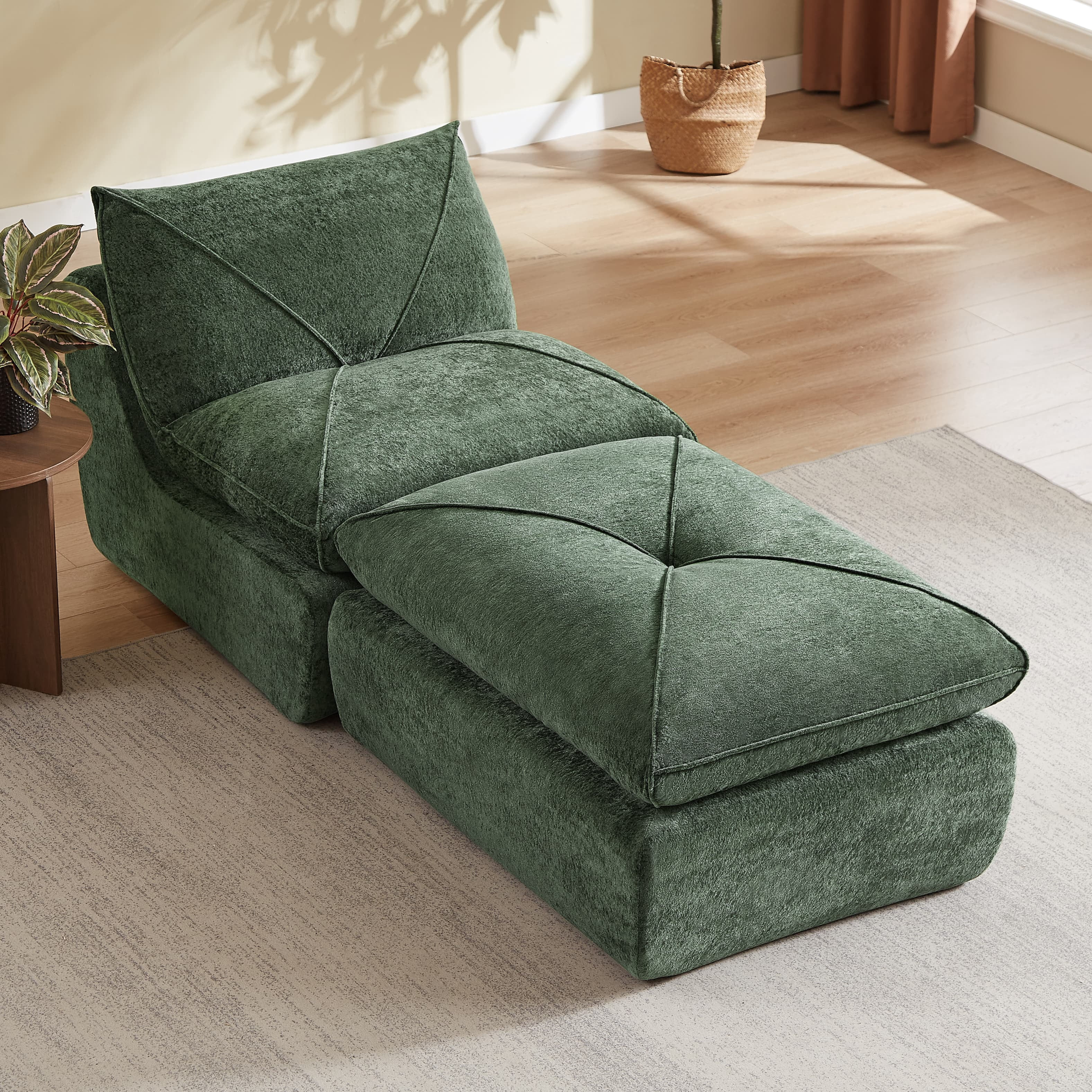 Modern Minimalist Chenille Modular Sectional Sofa, Spacious Comfort Living Room Couch with Ottoman Footrest, Multi‑Functional Sofa for Family & Apartment Use