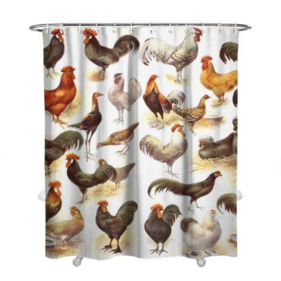 Modern Minimalist Chicken Shower Curtain - 72x84 Inch Farm Fresh Eggs & Sunflowers Waterproof Quick-Dry Fabric