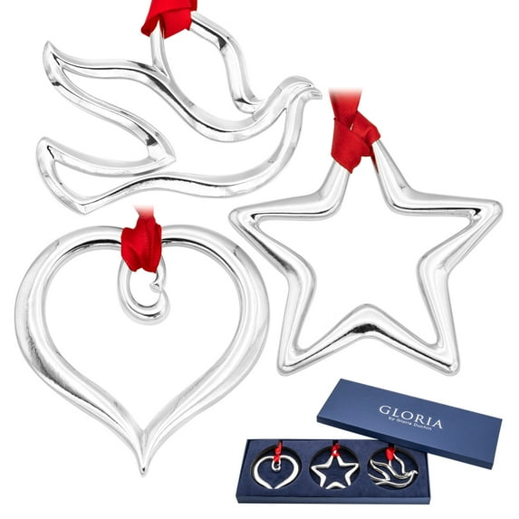Modern Minimalist Christmas Themed Silver Metal Ornaments (Set of 3)