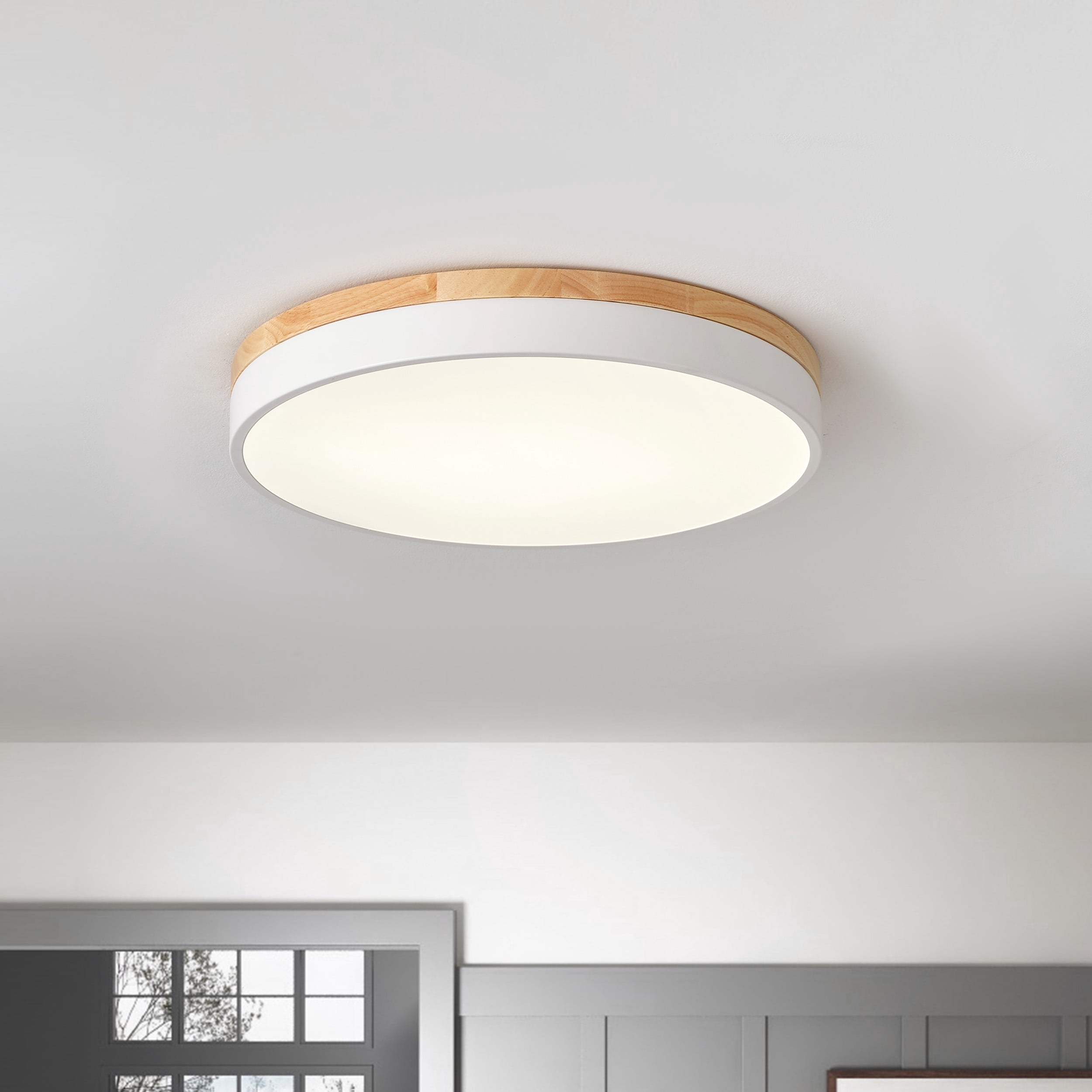 Modern Minimalist Close to Ceiling Lighting, Wood LED Flush Mount Ceiling Light for Bedroom Kitchen Hallway