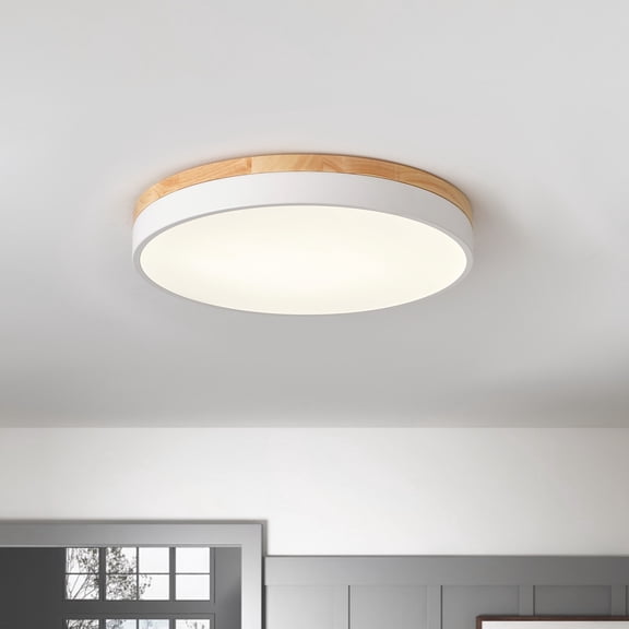 Modern Minimalist Close to Ceiling Lighting, Wood LED Flush Mount Ceiling Light for Bedroom Kitchen Hallway