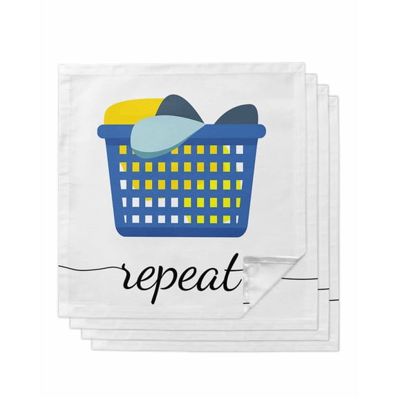 Modern Minimalist Cloth Napkins Set of 4 Reusable Dinner Napkins, Blue Laundry Room Basket Cocktail Napkin Washable Table Napkins for Wedding/Holiday Party/Baby Shower 20"x20"