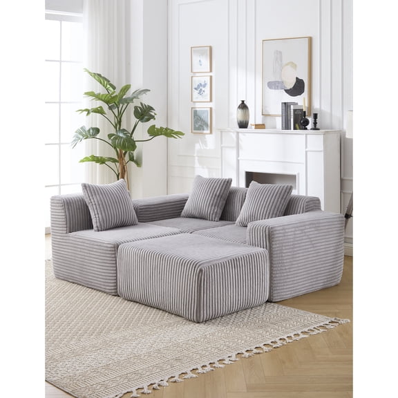 Modern Minimalist & Comfortable Seating - Living Room Relaxation with a Cloud - like L - Shape Chaise Sofa