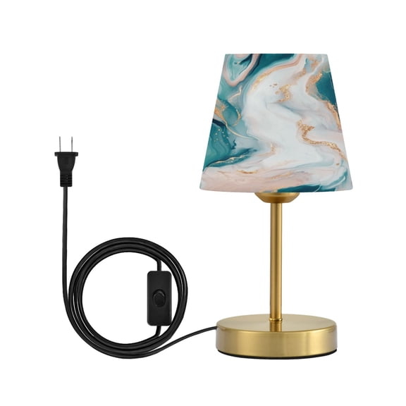 Modern Minimalist Cone Desk Lamp Antique Bronze Base & Linen Shade Bedside Table Lamp for Bedroom Living Room, Office, Dorm Abstract Marble Pattern Small