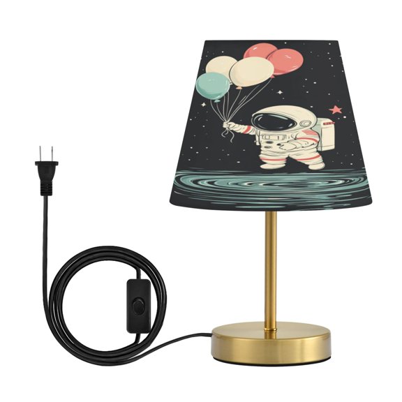 Modern Minimalist Cone Desk Lamp Antique Bronze Base & Linen Shade Bedside Table Lamp for Bedroom Living Room, Office, Dorm Astronauts with Balloons Medium