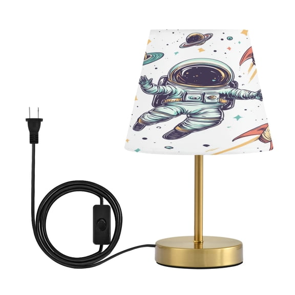 Modern Minimalist Cone Desk Lamp Antique Bronze Base & Linen Shade Bedside Table Lamp for Bedroom Living Room, Office, Dorm Astronauts Floating Around The Rocket Medium