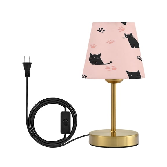 Modern Minimalist Cone Desk Lamp Antique Bronze Base & Linen Shade Bedside Table Lamp for Bedroom Living Room, Office, Dorm Black Cat and Cat's Paw Small