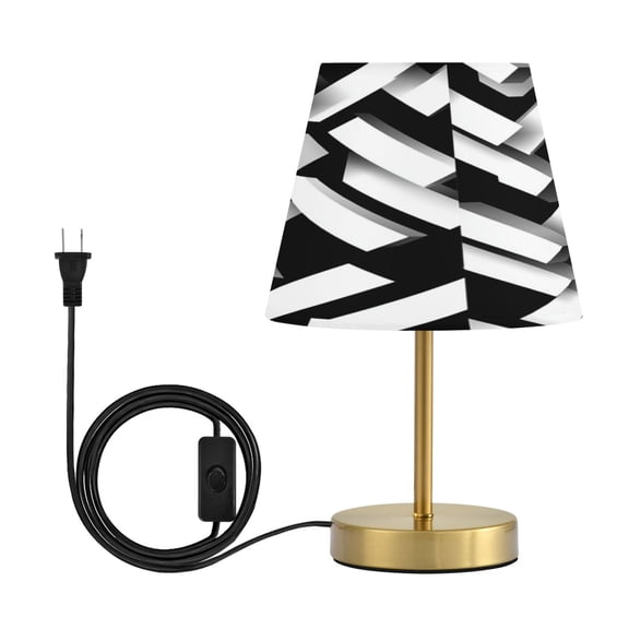 Modern Minimalist Cone Desk Lamp Antique Bronze Base & Linen Shade Bedside Table Lamp for Bedroom Living Room, Office, Dorm Black and White Arrow Medium