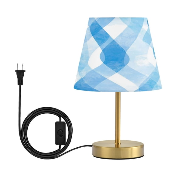Modern Minimalist Cone Desk Lamp Antique Bronze Base & Linen Shade Bedside Table Lamp for Bedroom Living Room, Office, Dorm Blue Watercolor Wavy Medium