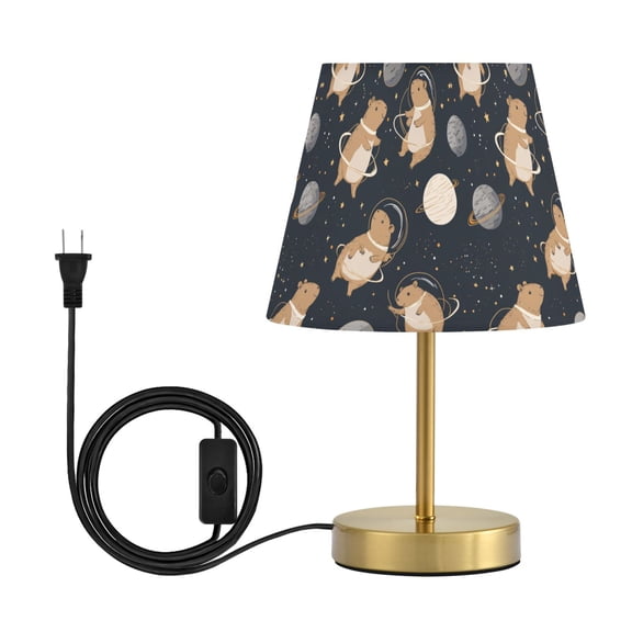 Modern Minimalist Cone Desk Lamp Antique Bronze Base & Linen Shade Bedside Table Lamp for Bedroom Living Room, Office, Dorm Capybara Astronauts Medium