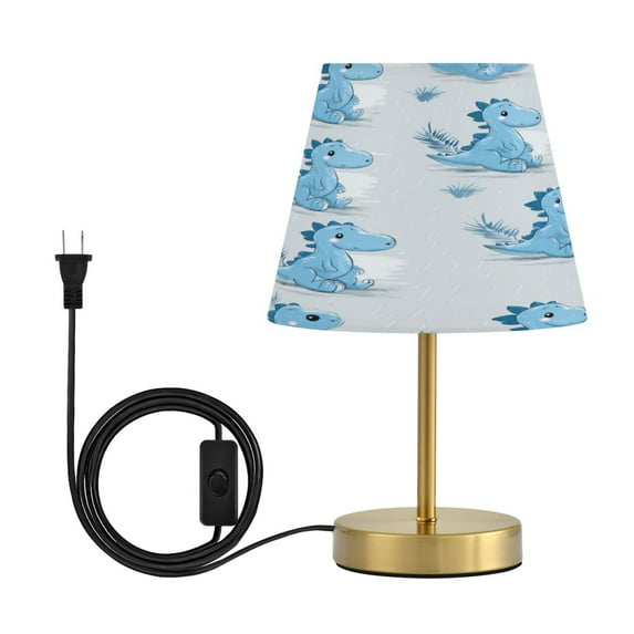 Modern Minimalist Cone Desk Lamp Antique Bronze Base & Linen Shade Bedside Table Lamp for Bedroom Living Room, Office, Dorm Cartoon Blue Dinosaurs Medium