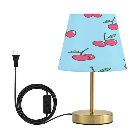 Modern Minimalist Cone Desk Lamp Antique Bronze Base & Linen Shade Bedside Table Lamp for Bedroom Living Room, Office, Dorm Cartoon Cherry Pattern Medium