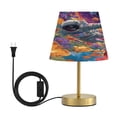 thumbnail image 1 of Modern Minimalist Cone Desk Lamp Antique Bronze Base & Linen Shade Bedside Table Lamp for Bedroom Living Room, Office, Dorm Colorful Flowers and Planets Medium, 1 of 7