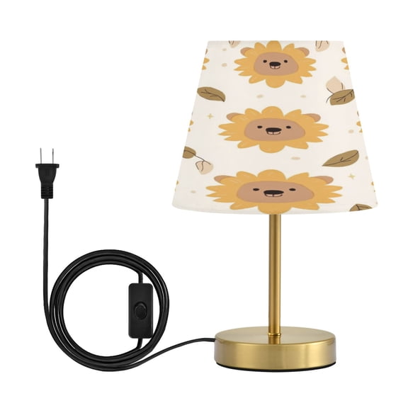 Modern Minimalist Cone Desk Lamp Antique Bronze Base & Linen Shade Bedside Table Lamp for Bedroom Living Room, Office, Dorm Cute Bear-face Sunflower Medium